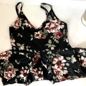 Charlotte Russe romper Size: Medium Color: Black/Maroon & Pink floral print